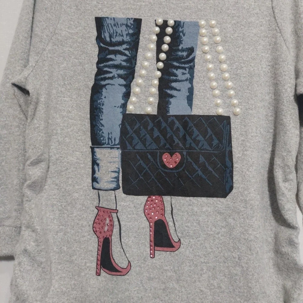 Love+Lace Womens Knit M Sweater 3/4 Sleeves Rhinestones & Pearl Embellished NWT